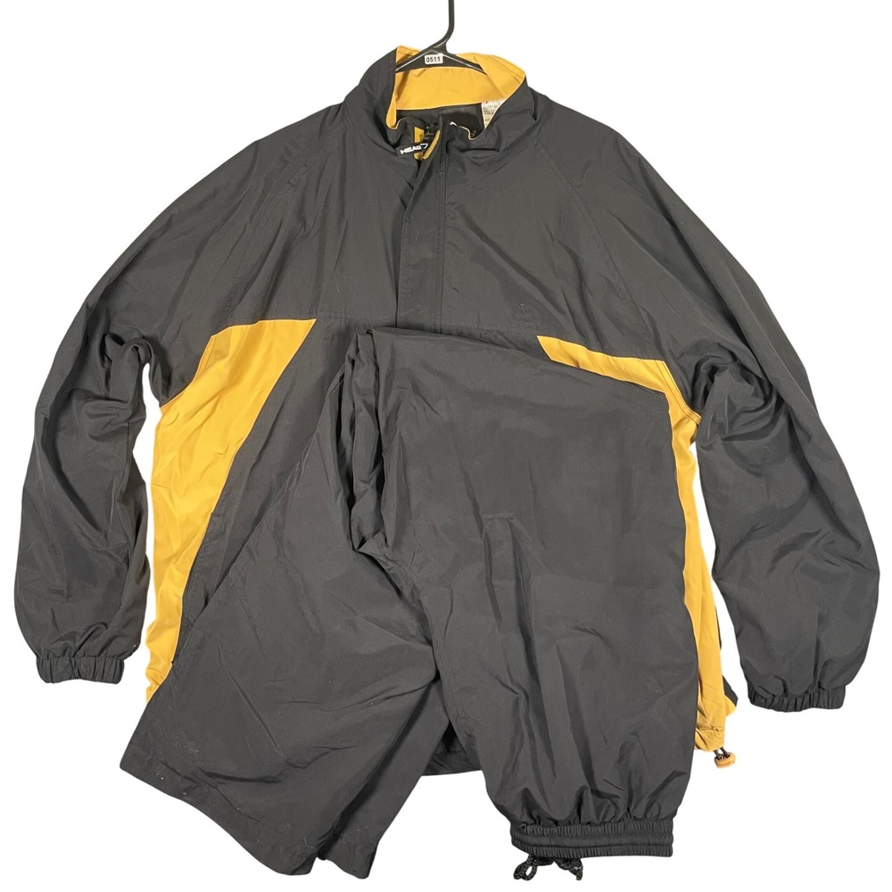 VTG 90's Head Mens Track Suit Windbreaker Jacket‎ Pants Set Black Yellow XL